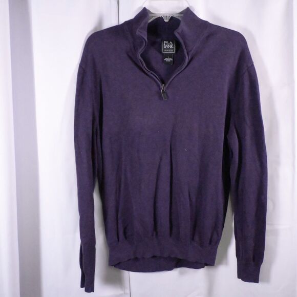 Jos A Bank Traveler Mens Large Purple Pima Cotton 1/4 Zip Sweater Mock Neck - Picture 1 of 6
